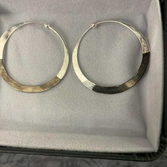 Rhodium Dipped Hammered Hoops in Silver - 1 3/4” - Picture 2 of 4
